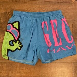 Gecko Hawaii VTG Shorts Swim Trunks Y2K Surf Volley Neon Blue/Pink/Green Men’s L